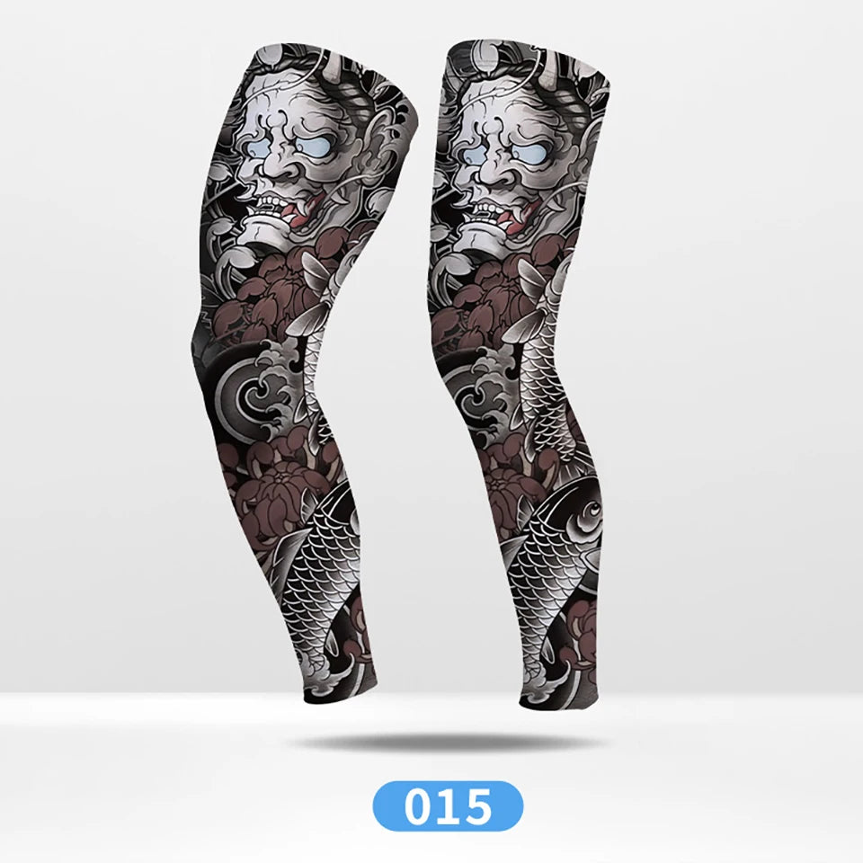 Kokossi 1Pair Tattoo Printing Cyclying Leg Sleeves Ice Silk Non-slip