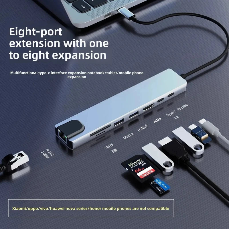 8 in1 USB C HUB 3.0 Type C Splitter 4K Docking Station Laptop Adapter PD SD TF For Macbook Air M1 iPad Pro RJ45 HDMI-Compatible Oasis Select