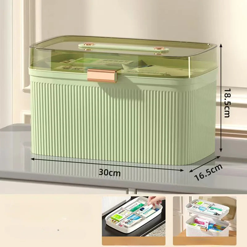 Multi-Functional First Aid Kit Storage Organizer Box Portable Plastic Family Emergency Box with Handle Medicine Chest Tools Oasis Select GREEN L