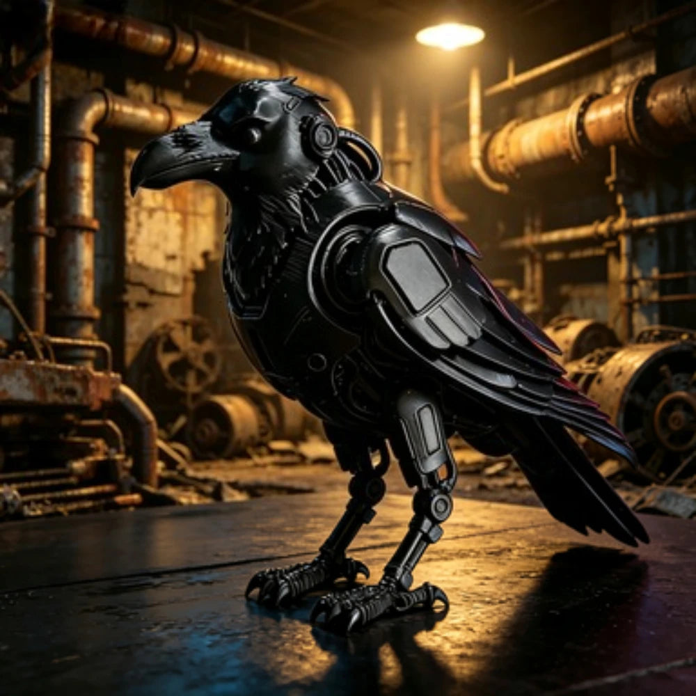 3D Printed Cyberpunk Mechanical Raven Statue Tech Robot Crow Bird Figurine Sci-Fi Desktop Collectible Punk Industrial Decor Gift Oasis Select