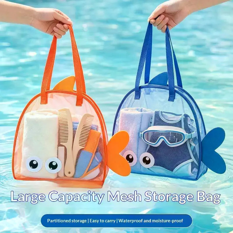 Cute Cartoon Large Capacity Storage Bag Foldable Breathable Mesh Sand Digging Toy Organizer Pouch For Travel Outdoor Sports Oasis Select