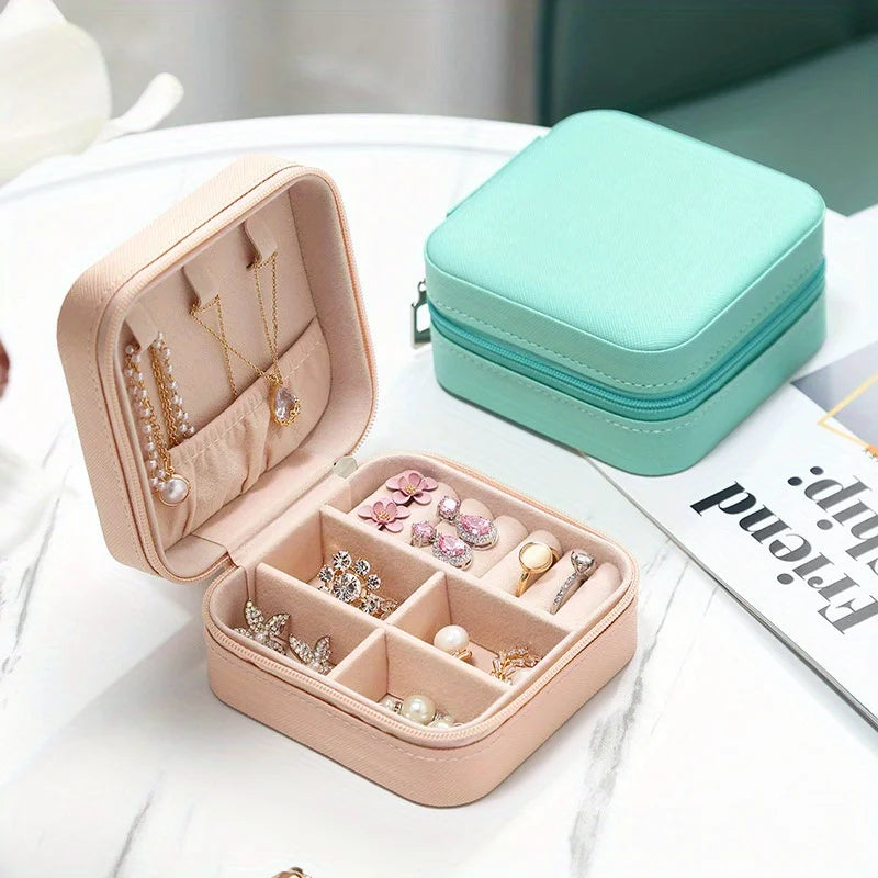 2pcs Portable Mini Jewelry Storage Box Travel Organizer Earrings Necklace Storage Case for Women Ring PU Leather Display Case Oasis Select