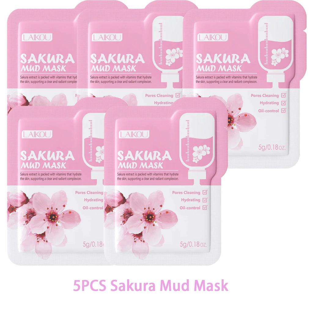 LAIKOU Japan Sakura Clay Mud Mask Hydrating Gentle Cleansing Refreshing Oil Balancing Daily Facial Skin Care Mask 5g Oasis Select 5PCS