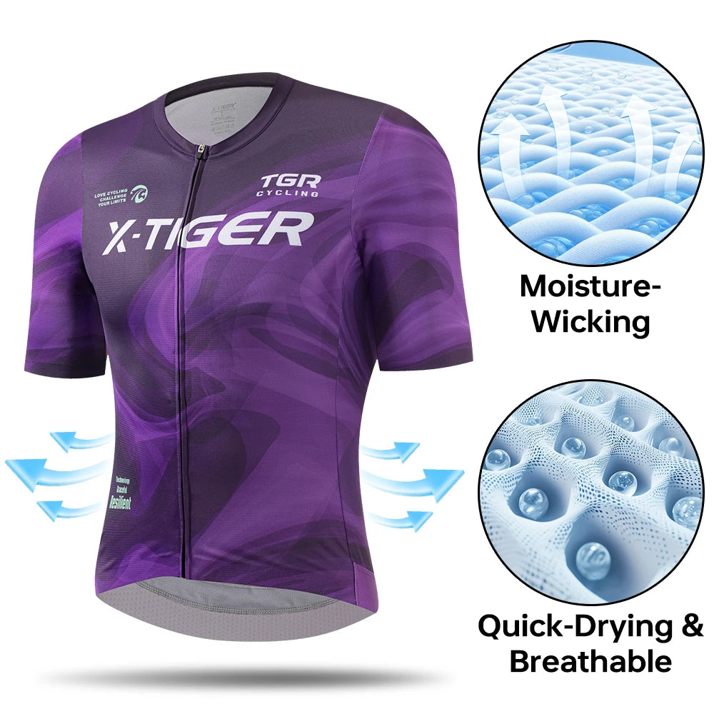 X-TIGER Men Cycling Jersey Pro Team MTB Road Bike Clothing Sports Breathable Quick Dry Short Shirt Slim Bicycle Racing Jersey Oasis Select