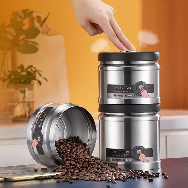 Vacuum Sealed Jug Coffee Beans Stainless Steel Airtight Container Kitchen Food Grains Candy Keep Fresh Storage Jar Oasis Select