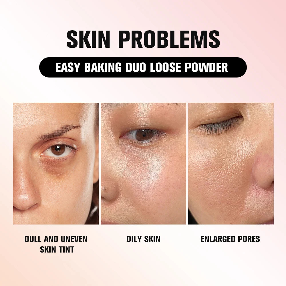 2 Tone Baking Loose Powder Smooth Matte Finish Long Lasting Wear Brightening Correction Oil Control Mild Concealer Loose Powder Oasis Select