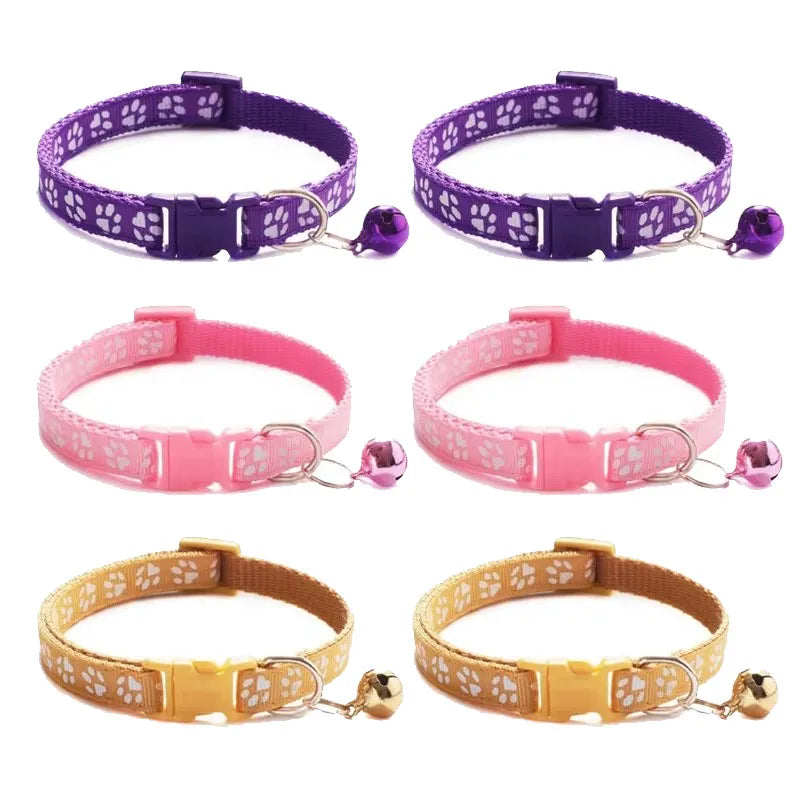 1/6pcs Pet Collar With Bell, Cartoon Footprints, Colorful Dog, Puppy, Cat Accessories, Adjustable Safety Bell Ring Necklace, Pet Oasis Select Mix-6pcs 1