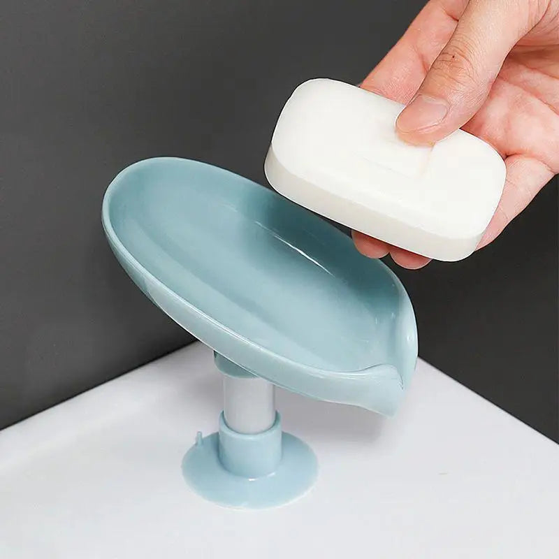 Soap Holder Drain Water Soap Dish Leaf Shape Soap Box Shower Soap Drainer Suction Cup Soap Container Modern Bathroom Accessories Oasis Select