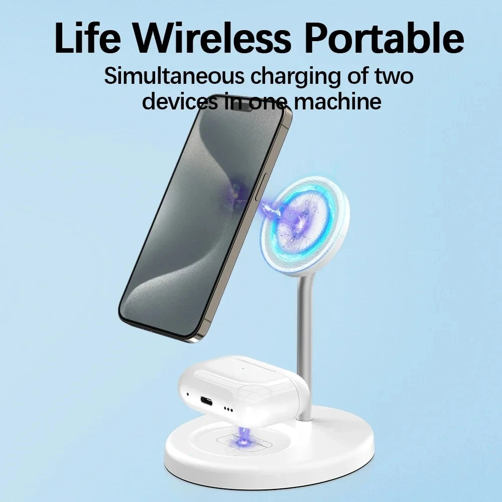 2 in 1 Magnetic Wireless Charger Stand Phone Charging Station Dock For iPhone 15 14 13 12 Pro Max AirPods Fast Chargers Oasis Select