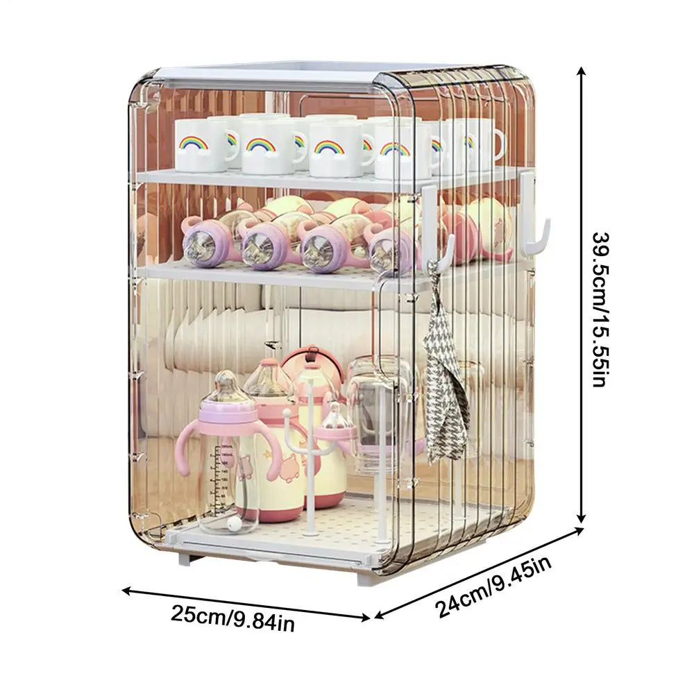 Baby Bottle Storage Organizer Toddler Cutlery Organizer Clear Dustproof Bottle Holder for Kitchen Bathroom Table Bedroom Fridge Oasis Select A