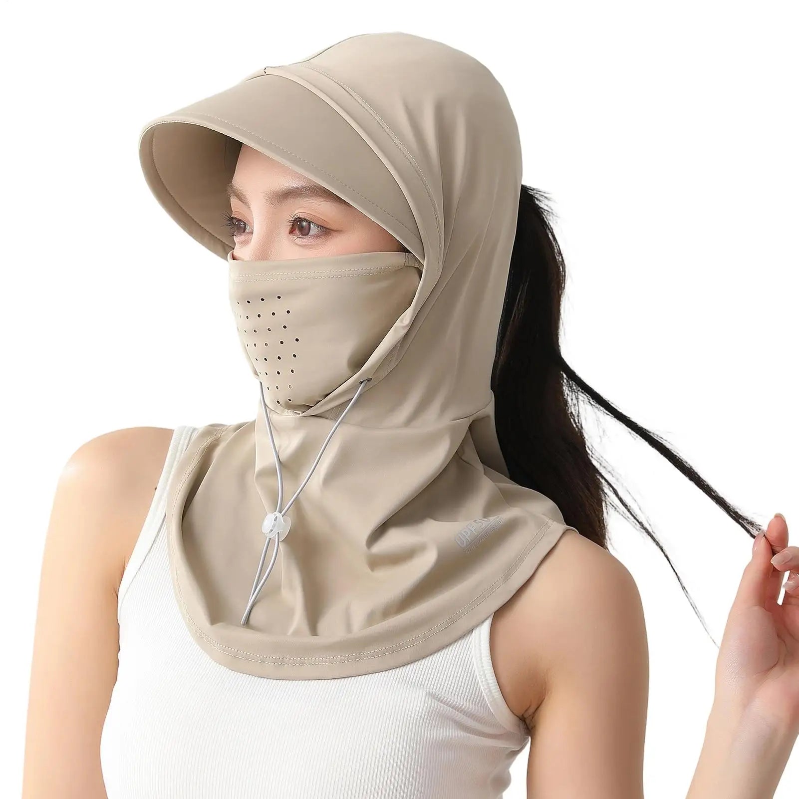 Summer Face Sunshade Anti-UV Hat Integrated Ice Silk Breathable Scarf Driving Cycling Face Towel Neck Sun Protection Hat Oasis Select