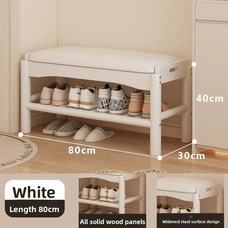 Shoe changing stool entrance Household shoe stool entrance door can sit shoe cabinet sitting stool integrated solid wood bench Oasis Select 80 long white pad