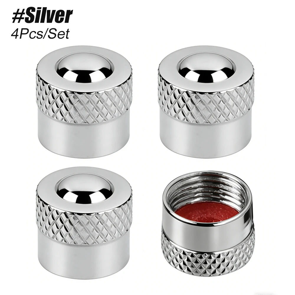 4PCS Tire Valve Caps with O Rubber Ring, Valve Stem Caps, Universal Stem Covers for Cars, SUVs, Bike, Trucks, Motorcycles Oasis Select Silver