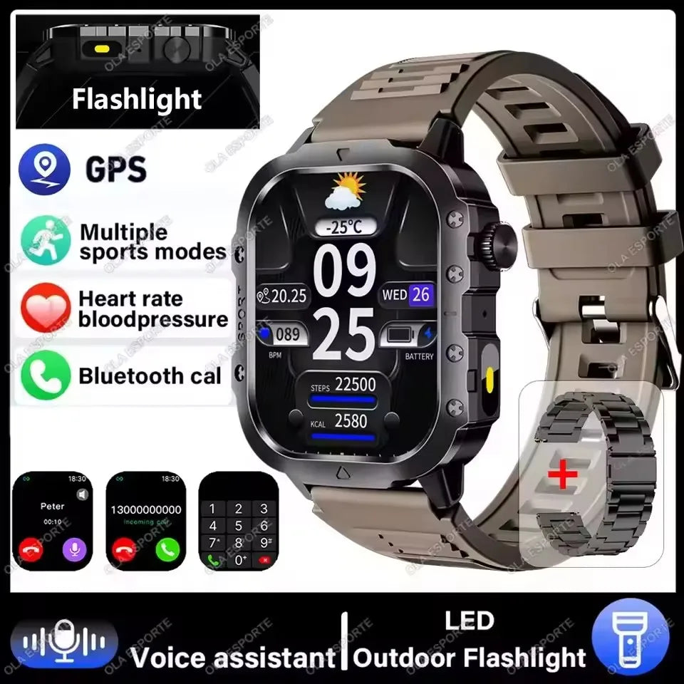 2026 New Rugged Military GPS Smart Watch Men Bluetooth Call Health Monitoring Sports 5ATM Waterproof Smartwatches Man Pk HW12 Oasis Select NEW-Br22BkSzstrap
