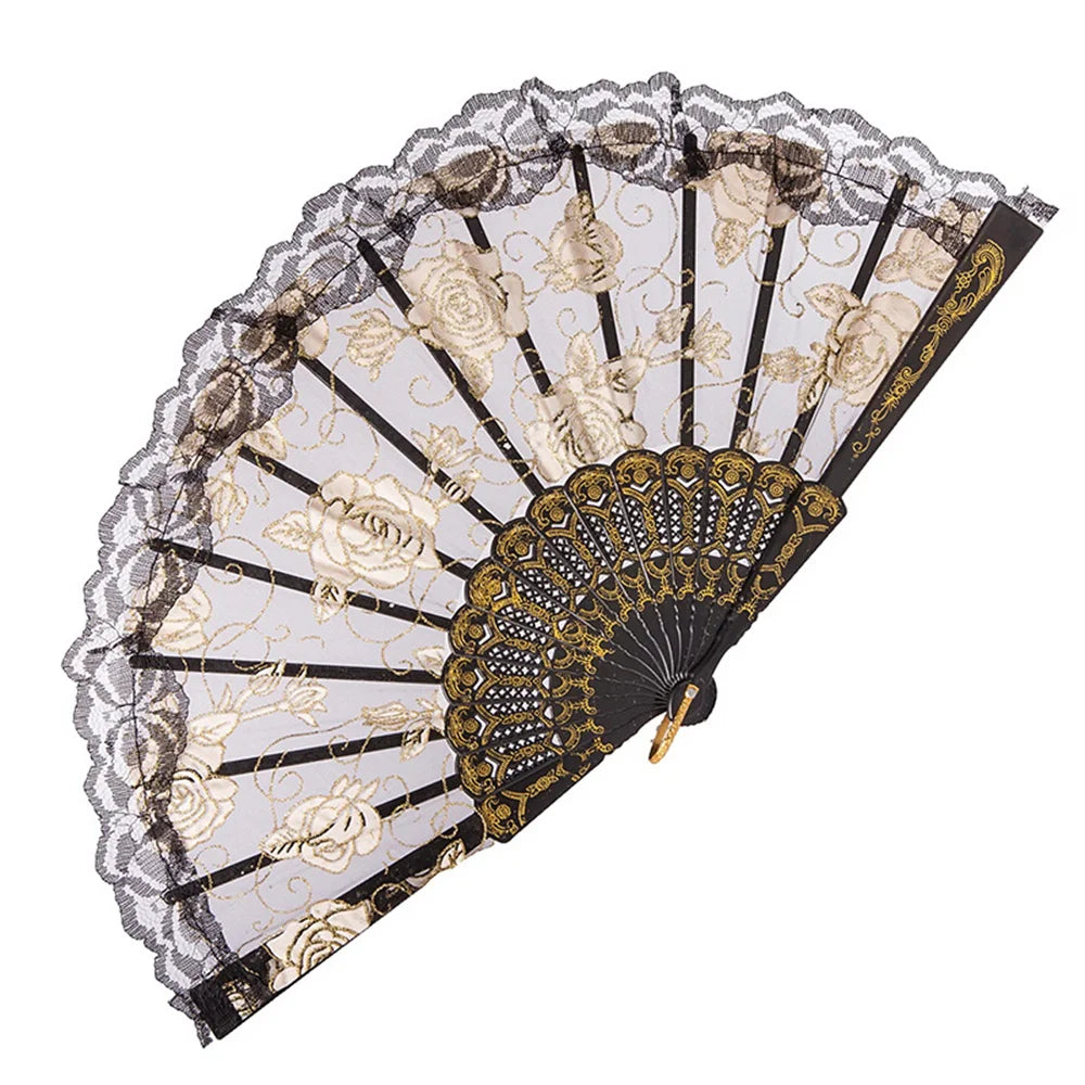 23 Colors Lace OR Cloth Spanish Fabric Silk Folding Hand Held Dance Fan Flower Party Wedding Prom Dancing Summer Fan Accessories Oasis Select