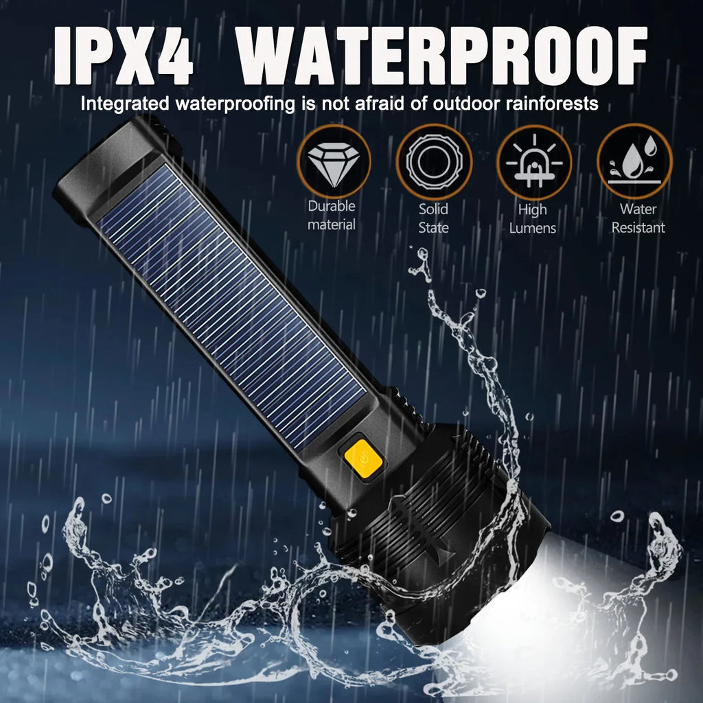 LED Solar Charging Flashlight White/Red/Blue Light USB Rechargeable Super Bright Flashlights Outdoor Emergency Torch 1 Pack Oasis Select