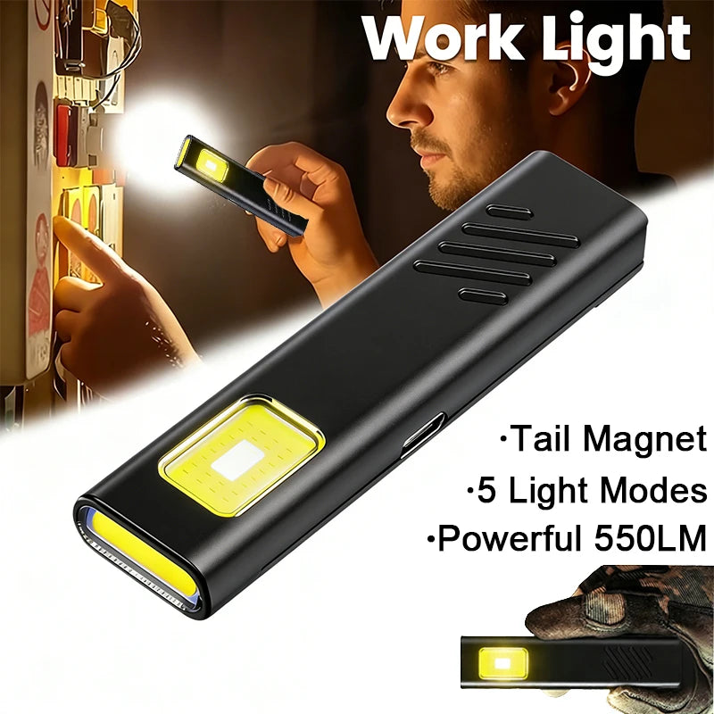 Mini COB LED Flashlight USB-C Rechargeable Magnetic Clip EDC
