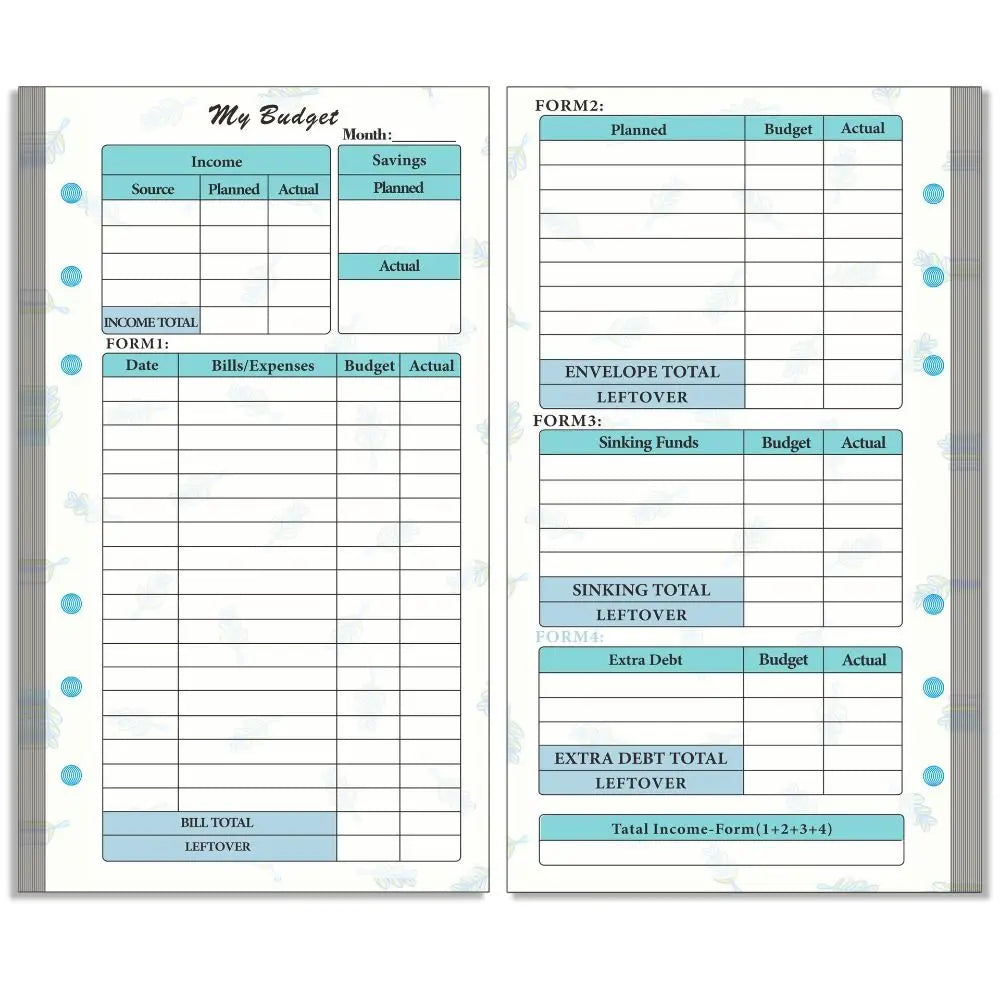 Weekly Monthly Planner Inside Paper Stationery Paper Refill Inner Pages Spiral Binder Paper A6 Loose Leaf Paper Budget Pages Oasis Select 14 sheets-A(Budget)