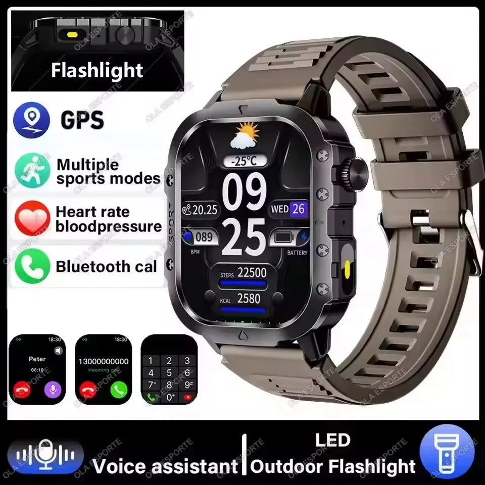 2026 New Rugged Military GPS Smart Watch Men Bluetooth Call Health Monitoring Sports 5ATM Waterproof Smartwatches Man Pk HW12 Oasis Select NEW-Brownish