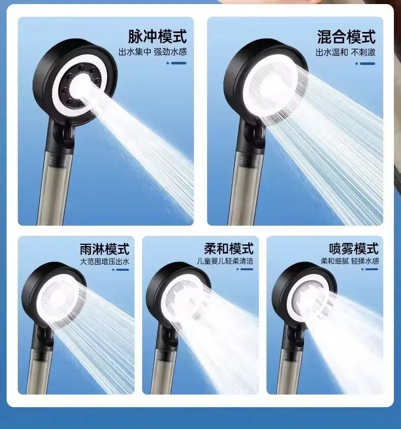 New High Pressure Shower Head Set 5 Jet Modes Adjustable Shower Head with Filter Large Water Flow Spray Bathroom Accessories Oasis Select