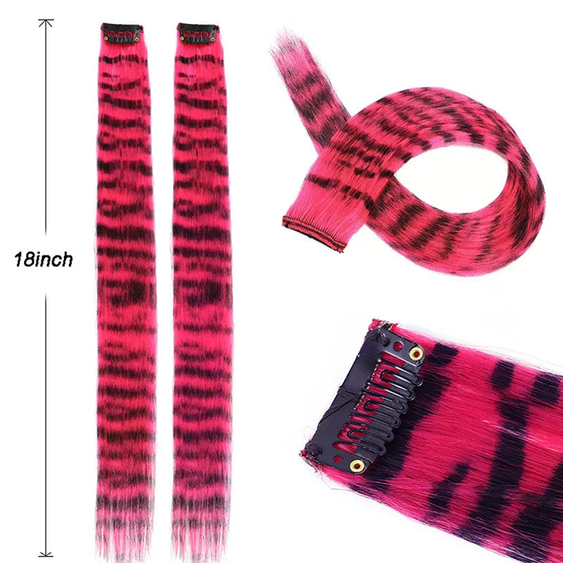 New Stripe Multi-color Leopard Printed Long Straight Wig Clip For Girls Highlights Wig Hairpieces Oasis Select