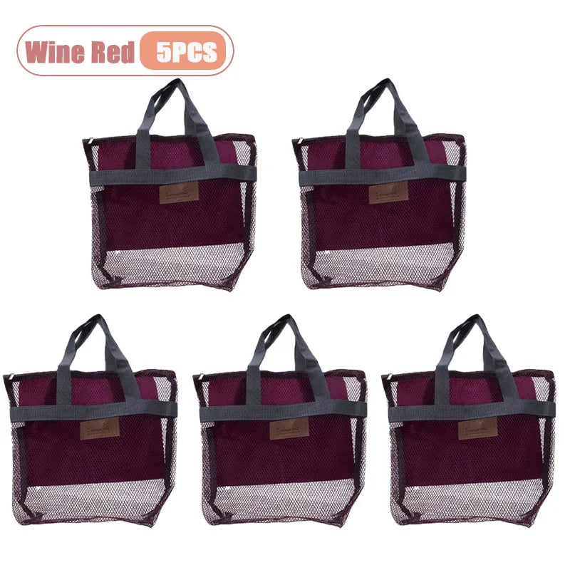1-5PCS Large Mesh Beach Tote Bag for Swimming Pool Travel Portable Handy Storage Pouch for Wet Clothes Toiletries Towel Oasis Select Wine Red-5PCS