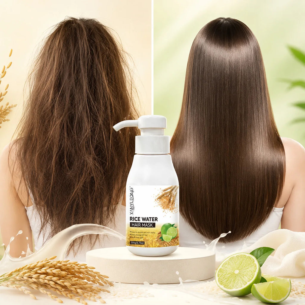 Rice and water hydrating and nourishing hair mask to quickly repair damaged, frizzy hair, making it soft, smooth, and brightenin Oasis Select