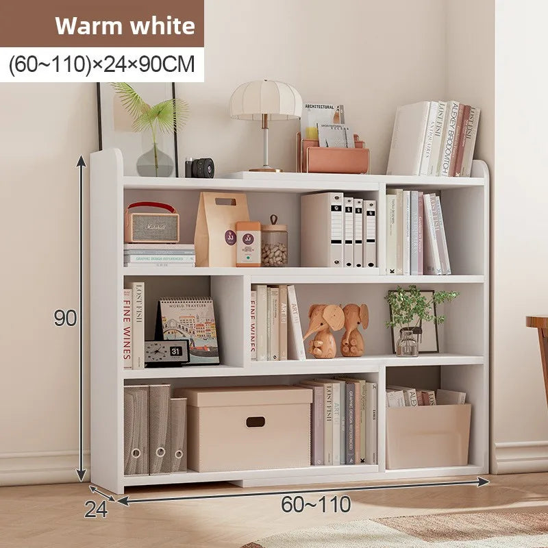 Multi-functional Household Goods Simple Bookshelf Retractable Shelf Small Storage Cabinet Lattice Cabinet Floor Bookcase Oasis Select White-60-110-24-90