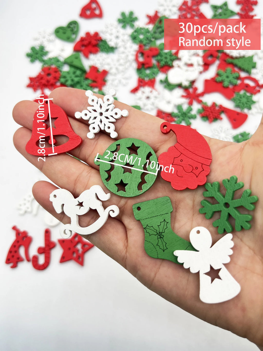 30 Pcs Christmas Wooden Ornaments – Santa, Snowflake & Tree DIY