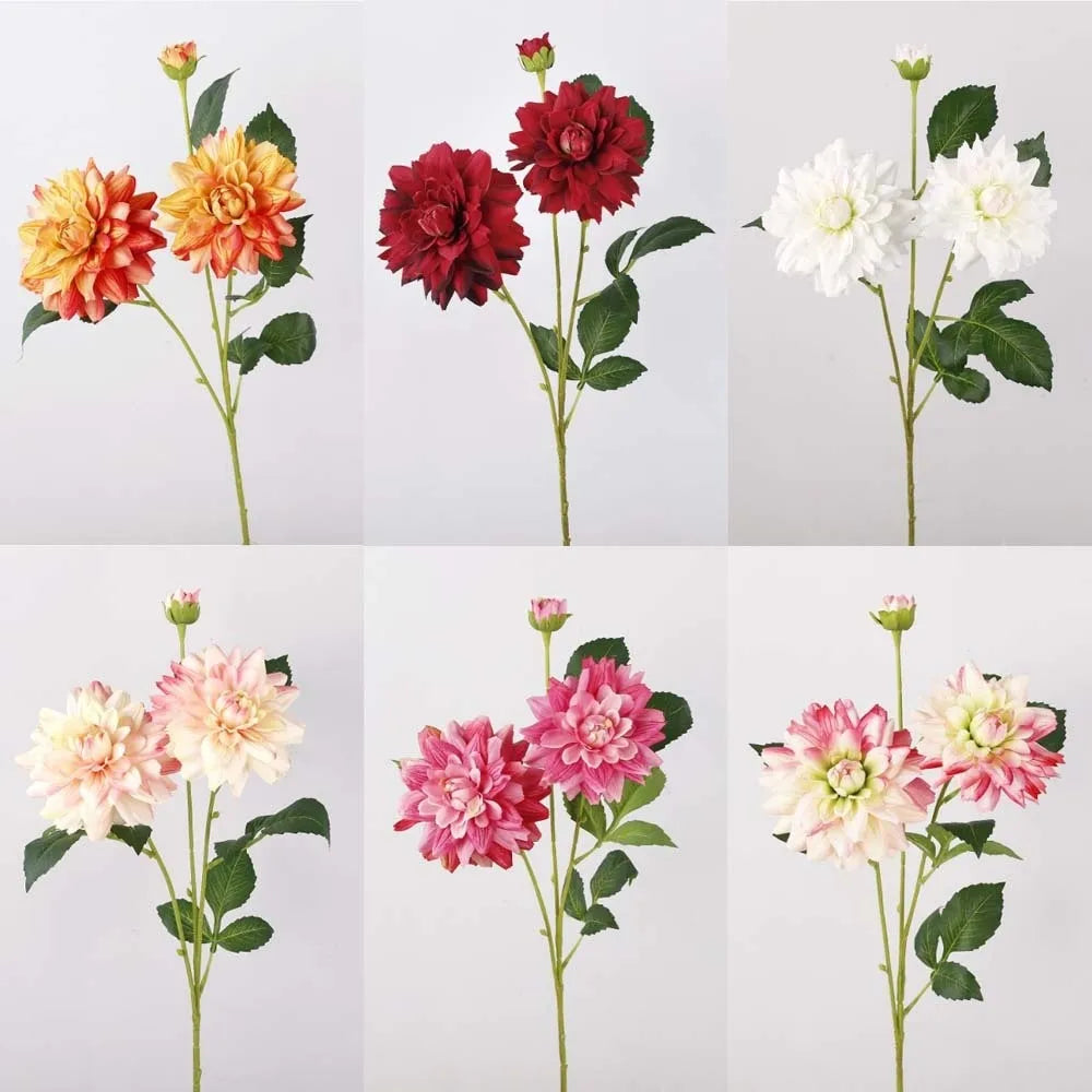 Realistic Artificial Dahlia Flower Branch 76cm | Faux Vase Decor