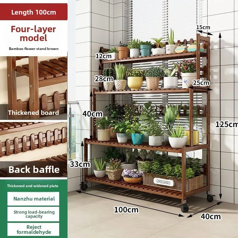 Floor-to-ceiling new stepped movable multi-layer flower pot shelf Oasis Select Brown-4-100cm-L