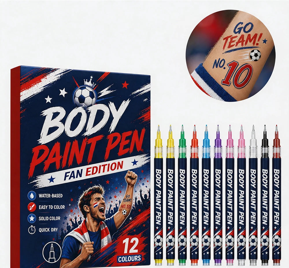 Sports Fan Body Paint Markers, 12 Vibrant Colors Quick Dry Water-Based Face & Body Pens for Game Day & Carnival Oasis Select