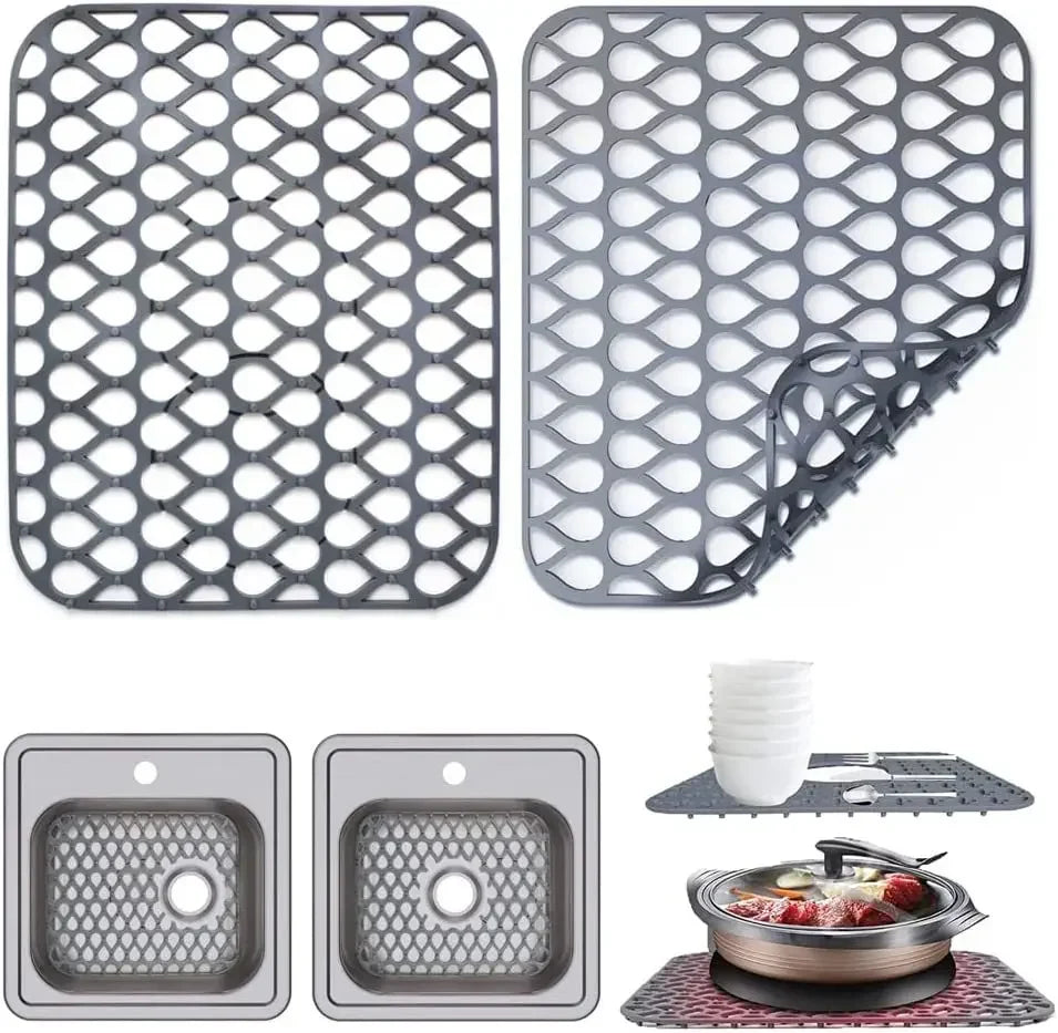 Multifunctional Silicone Sink Mat Insulation Pad Kitchen Drainer Bottom Protection Anti-scratch Slip Anti-splash Filter Mesh Oasis Select