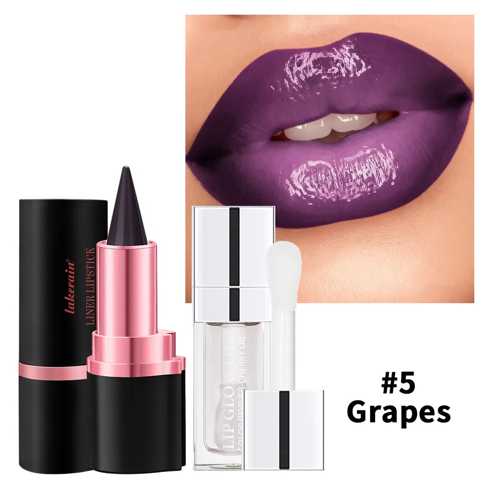 Lip Gloss & Lip Liner Set Long Lasting HydratingLip Gloss Lip Stain Contour for Every Makeup Style Women Lip Cosmetics Kit Oasis Select 5rapes