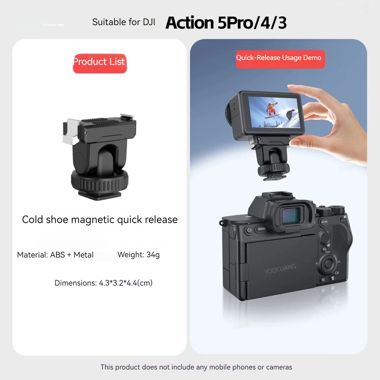 DJI Osmo Action 3/4/5 Pro Magnetic Quick Release Mount Adapter