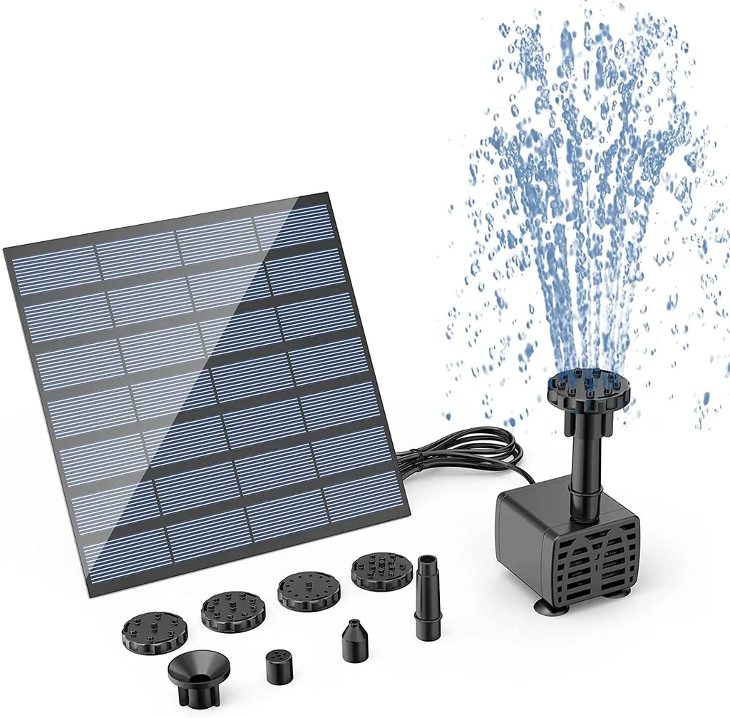 Solar Fountain Pump 2.5W with 6Nozzles and 4ft Water Pipe,Solar Powered Pump for Bird Bath,Pond,Garden and Other Places Oasis Select A-1.5W