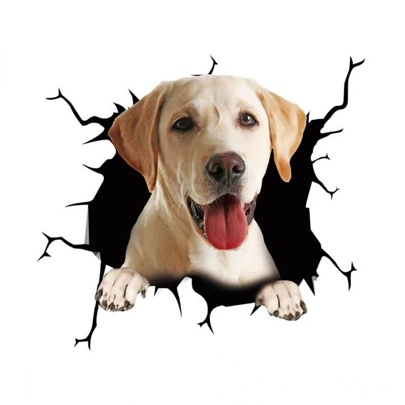 3D Dog Crack Wall Sticker – Waterproof PVC Funny Animal Decal