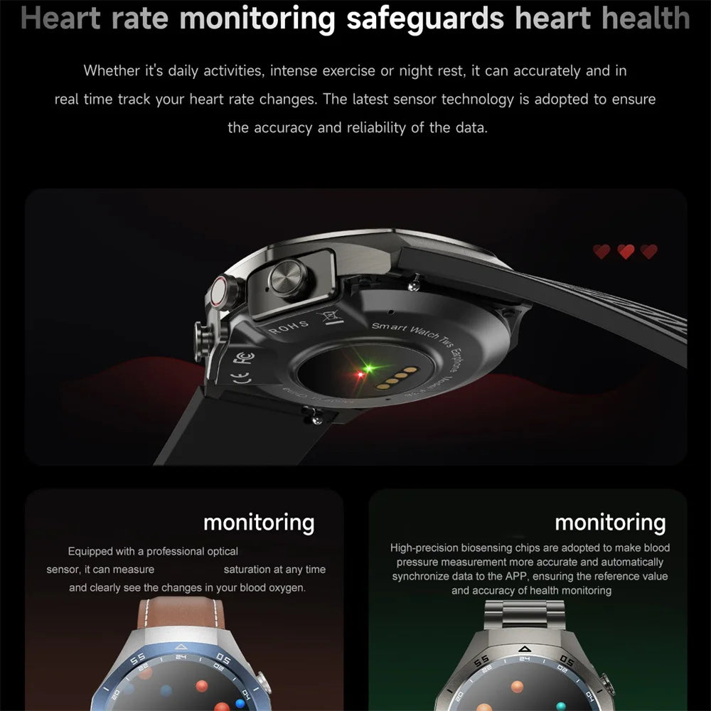 2-in-1 Bluetooth Earphones Smart Watch 24H Health Monitor NFC Men Women Sports Local Music Smartwatch With Built-in Headphones Oasis Select