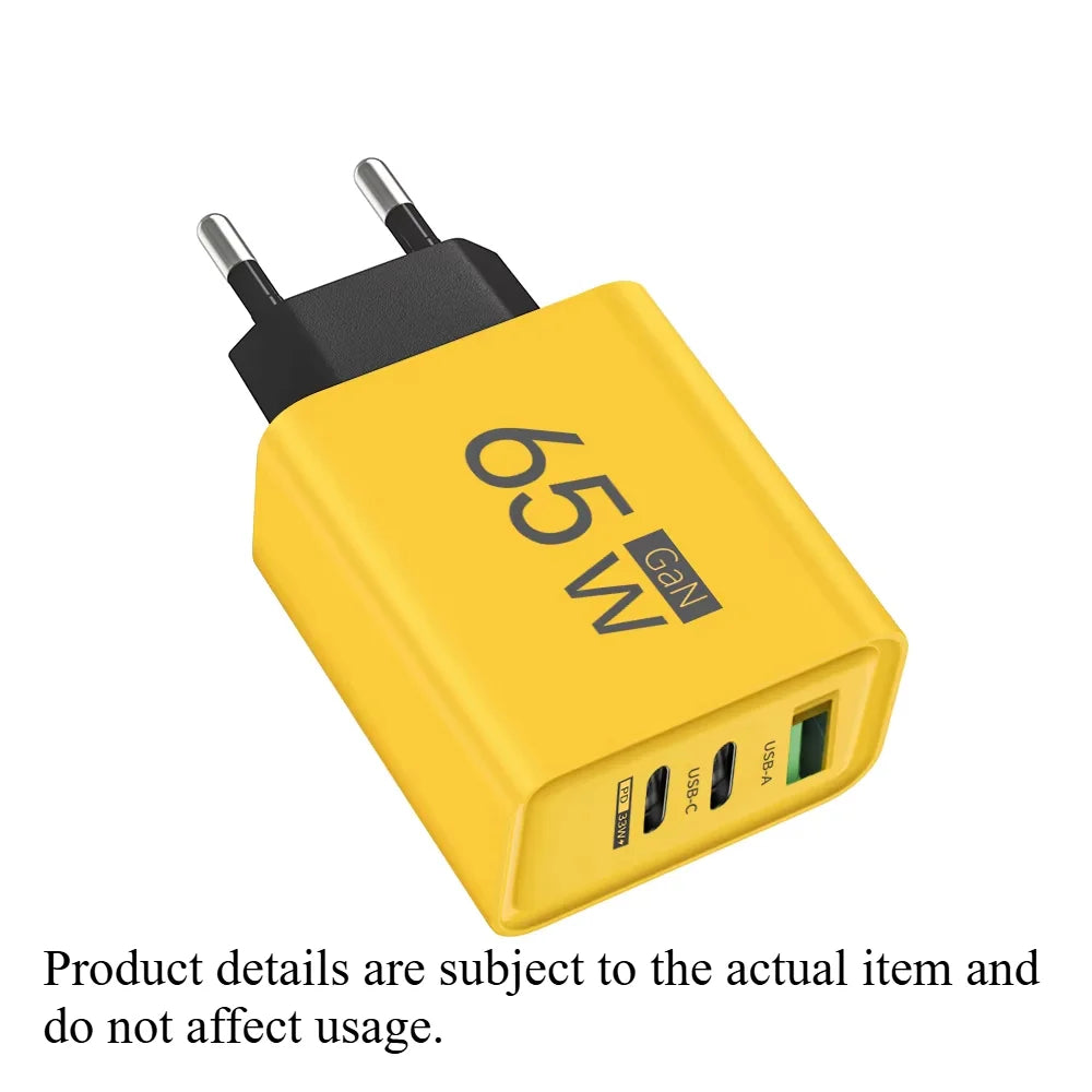 Fast Charging 65W USB-C Charger Charger PD Quick Charge 3.0 Wall For Phone Adapter For iPhone 15 Xiaomi POCO Samsung Oneplus Oasis Select Yellow EU Plug
