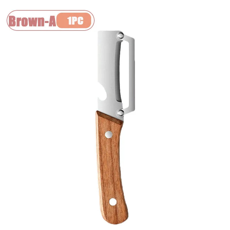 Multi Function Stainless Steel Vegetable Cutter Grater Slicer Peeler for Green Onion Ginger Julienne Opener Kitchen Tool Oasis Select Brown-A-1PC