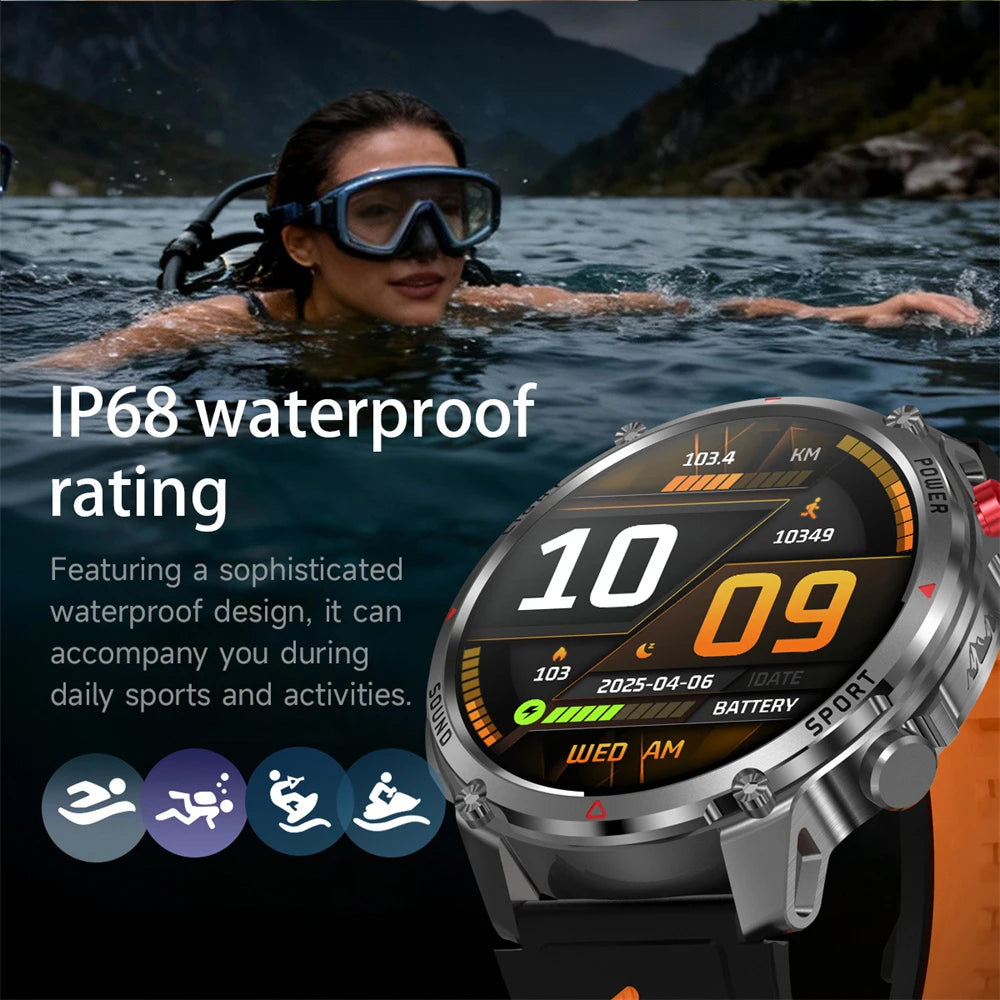 Smart Watches Waterproof Men BT Call Compass LED Flashlight Outdoor Smartwatch Health 100+ Sports Fitness 1100mAh Large Battery Oasis Select
