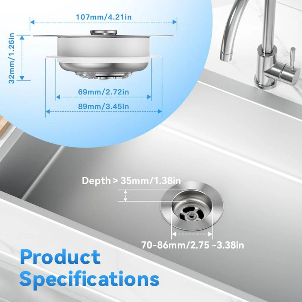 3-in-1 Stainless Steel Kitchen Sink Drain Strainer & Stopper