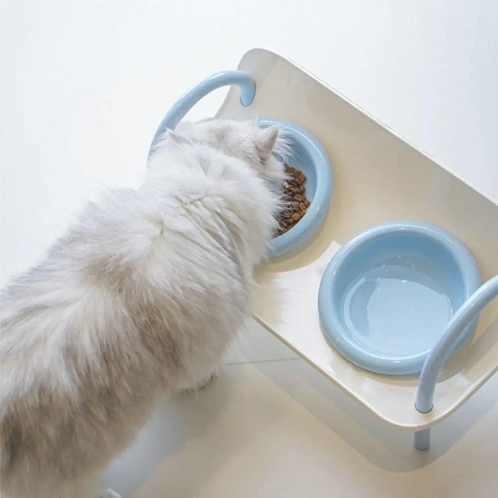 Ceramic Pet High Footed Bowl Non-Slip Anti-flip Elevated Pet Feeder Bowl Neck Protection Double Bowls Cat Food Water Bowl Oasis Select