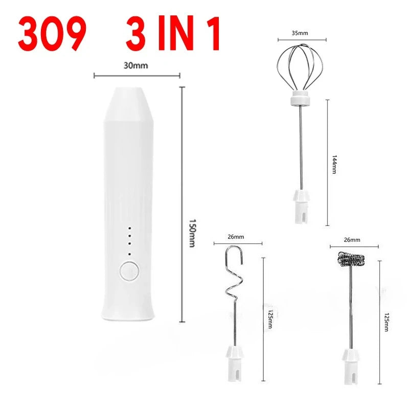 UPGRADED Electric Coffee Frother/MILK Whisk+Egg Beater MINI Food Blender USB Rechargeable Handheld Three Speeds Espresso Tools Oasis Select 309-WHITE