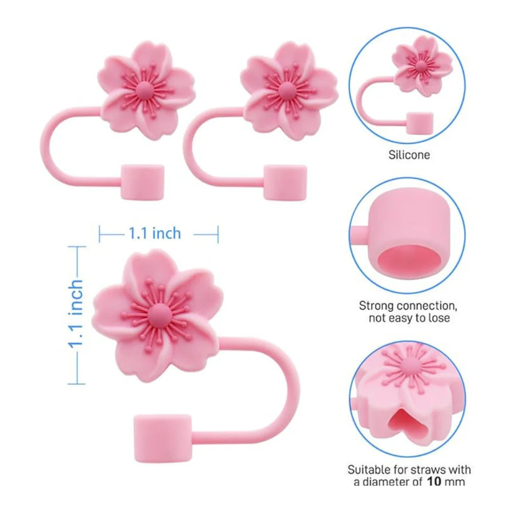 10mm/0.4in Flower Shape Straw Cover Compatible with Stanley 30&40 Oz Tumbler Soft Silicone Flower Straw Cover Straw Lid Oasis Select