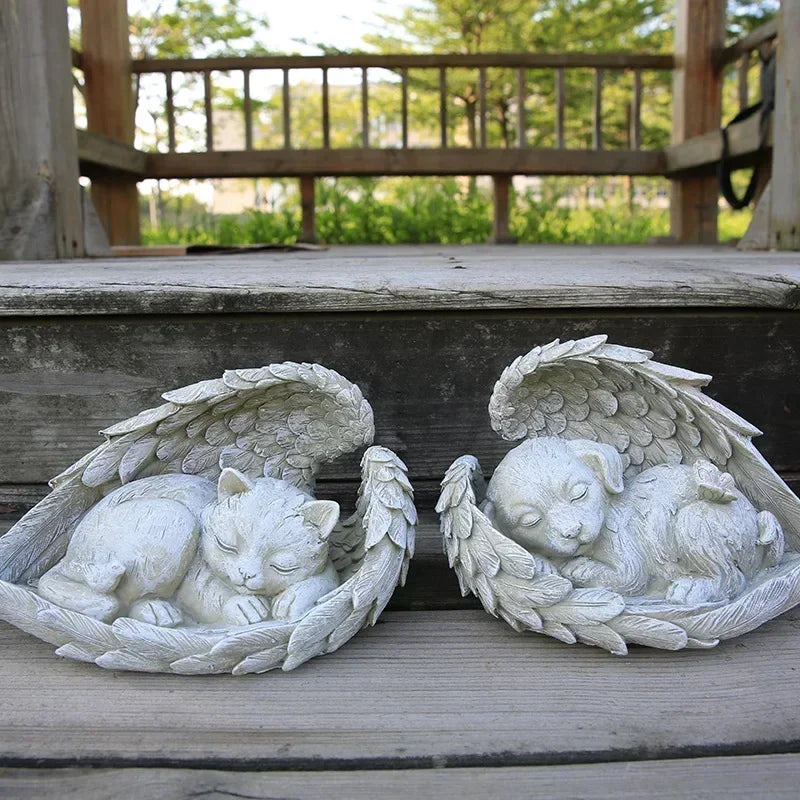 Pet Tombstone Dog Cat Tombstone Memorial Stone Personalized Memorial Stone Resin Statue Creative Angel Dog Cat Ornament Oasis Select
