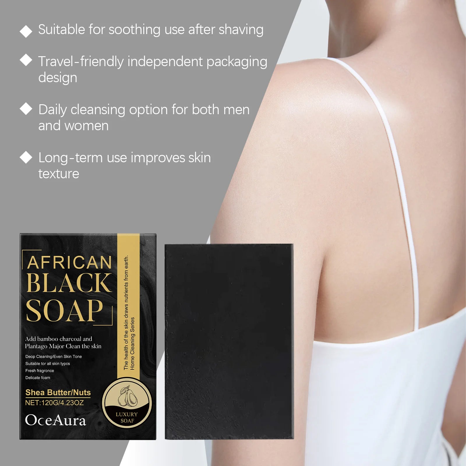 African Black Soap Improve Acne Deeply Cleaning Exfoliate Dark Spots Remover Brightening Delicate Skin Moisturizing Body Soap Oasis Select