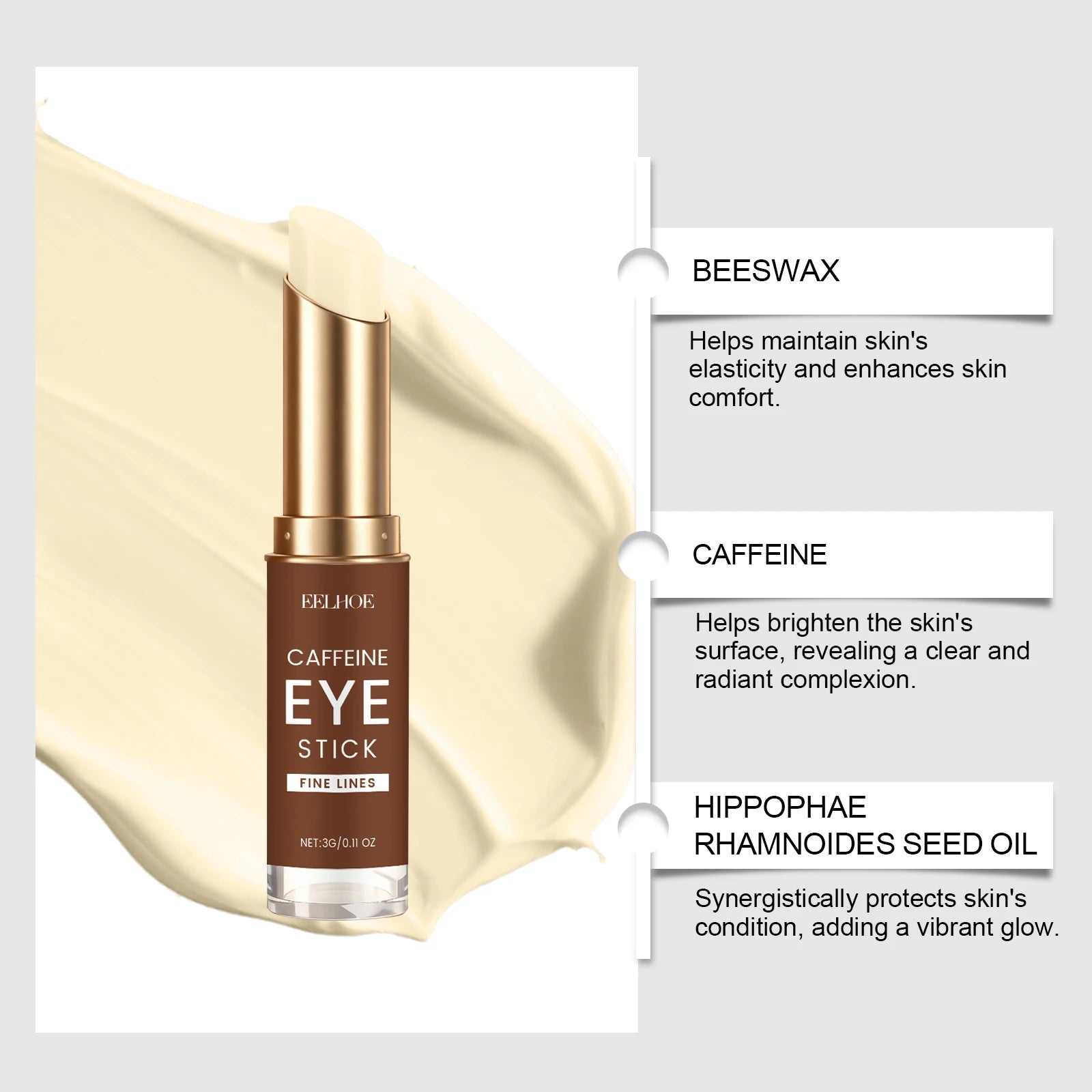 Caffeine Eye Cream Stick Brighten Fine Lines Dark Circles Firming Hydrating Hyaluronic Acid Portable Daily Eye Care Creams 3g Oasis Select