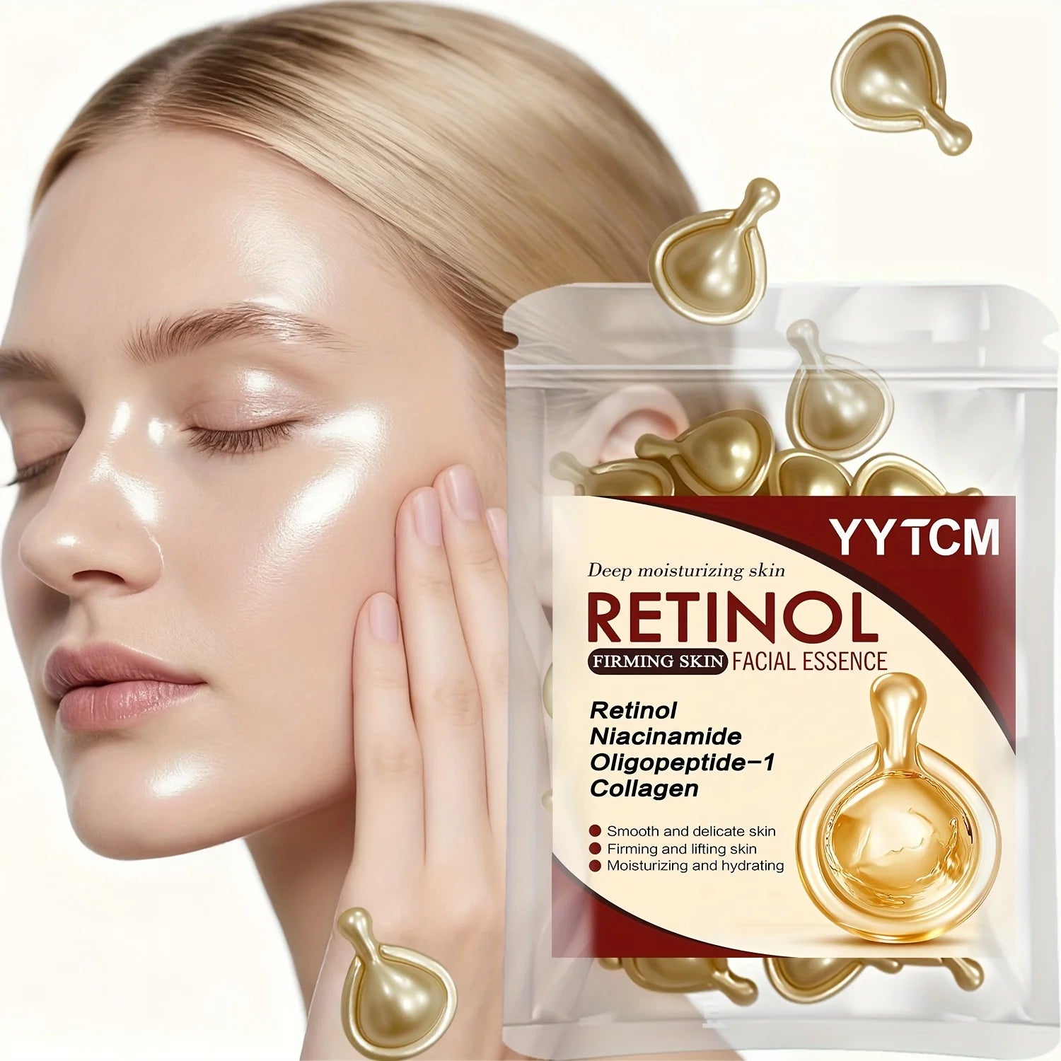 Retinol Firming Facial Moisturizing Essence Capsules, Retinol Facial Essence, Contains Hydrolyzed Collagen, Niacinamide, Deep Moisturizing (0.5Gx30 Capsules)/Bag-1 Bag Oasis Select