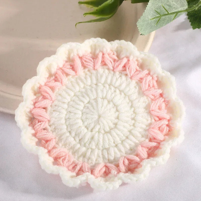 Wave Lace Coaster Simple Fashion Cute Flower Knitted Coasters Hand-woven Thermal Insulation Mat Table Decoration Cup Pads Oasis Select 5